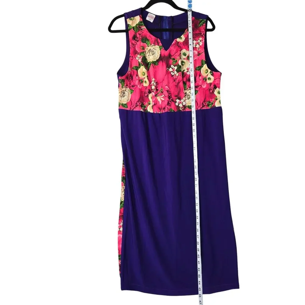Patrick Kdep Purple Floral Colorblock Midi Dress Statement Garden Party Colorful